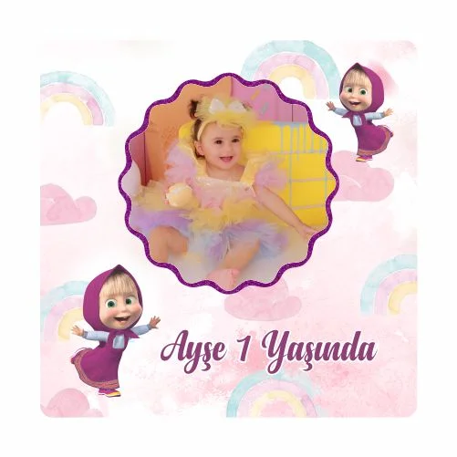 Maşa İle Koca Ayı Temalı Doğum Günü Magneti